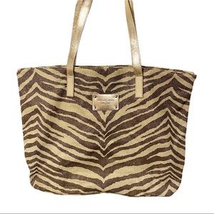 Michael Kors Gold‎ Metallic Zebra Animal Print Tote Bag Beach Travel